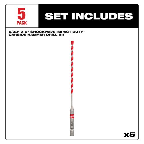 Main product image of 5/32" x 4" x 6" SHOCKWAVE Impact Duty Carbide Hammer Drill Bits (5 Pack)