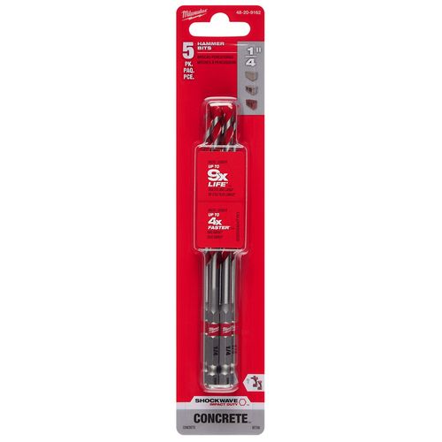 Main product image of 1/4" x 4" x 6" SHOCKWAVE Impact Duty Carbide Hammer Drill Bits (5 Pack)