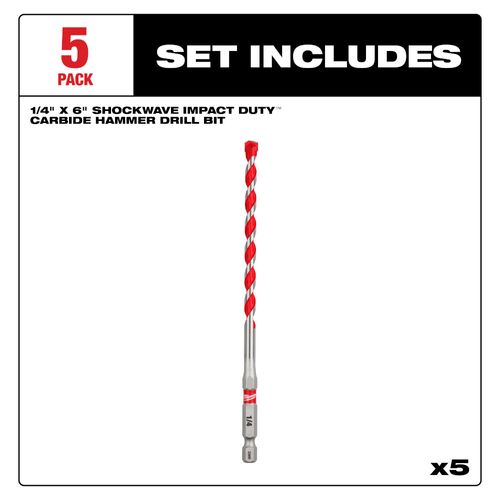 Main product image of 1/4" x 4" x 6" SHOCKWAVE Impact Duty Carbide Hammer Drill Bits (5 Pack)