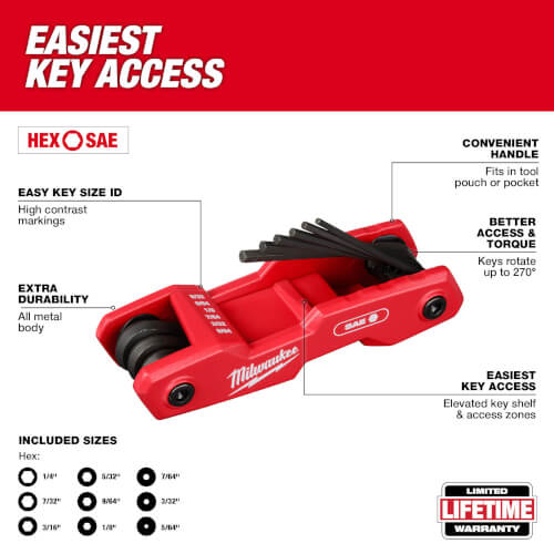 Main product image of 9-Key Folding Hex Key Set - SAE
