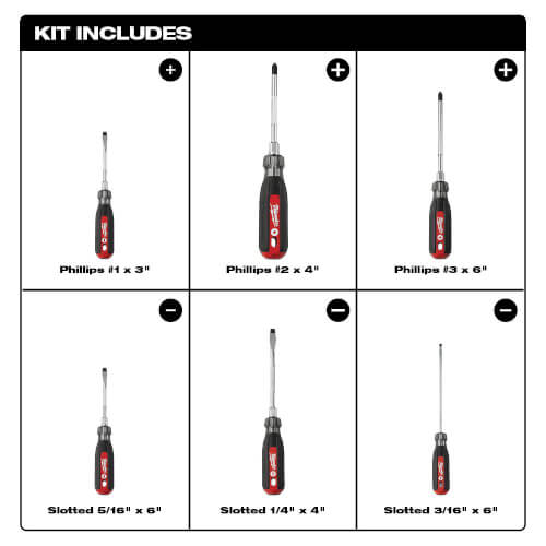 48222886 Milwaukee 48222886 6 Piece Cushion Grip Screwdriver Set