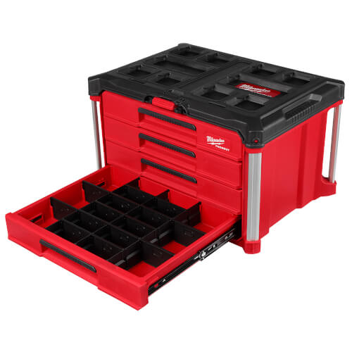 thumbnail interactive-video image 1 of Milwaukee PACKOUT 4-Drawer Tool Box (48-22-8444) – Red/Black 1 of 3