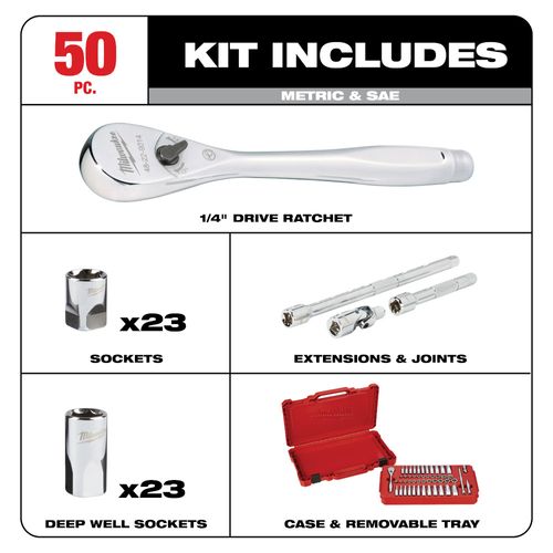Main product image of 1/4" Drive Ratchet & Socket Set, SAE & Metric (50 Pieces)