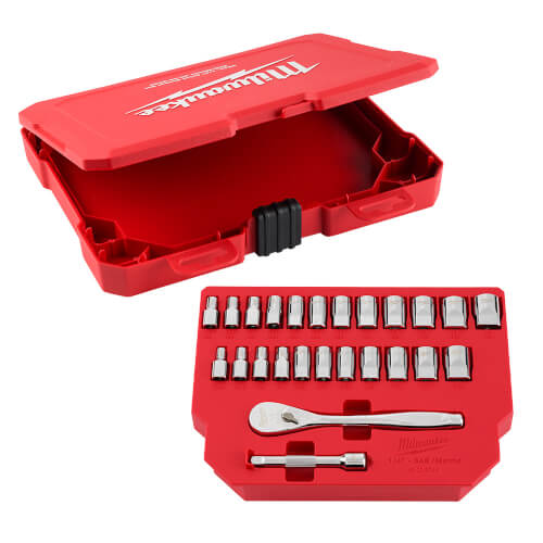 Main product image of 1/4" Drive Metric & SAE Ratchet and Socket Set w/ Four Flat Sides (Pack of 25)