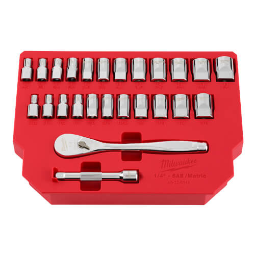 Main product image of 1/4" Drive Metric & SAE Ratchet and Socket Set w/ Four Flat Sides (Pack of 25)