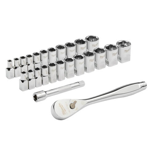 Main product image of 1/4" Drive Metric & SAE Ratchet and Socket Set w/ Four Flat Sides (Pack of 25)