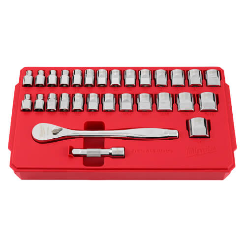 Main product image of 3/8" Drive Metric & SAE Ratchet and Socket Set w/ Four Flat Sides (Pack of 29)