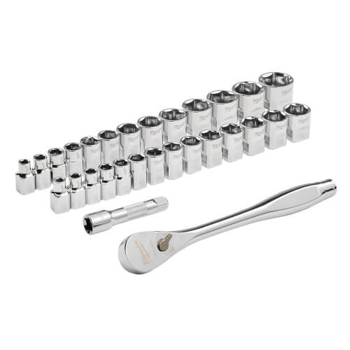 Main product image of 3/8" Drive Metric & SAE Ratchet and Socket Set w/ Four Flat Sides (Pack of 29)