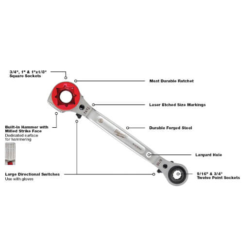 Main product image of 5-in-1 Lineman's Ratcheting Wrench (Milled)