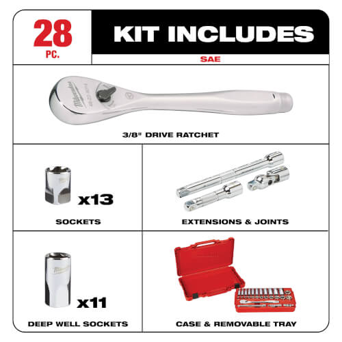 Main product image of 3/8" Drive 28pc Ratchet & Socket Set- SAE