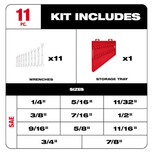 Main product image of 11 Piece Combination Wrench Set - SAE