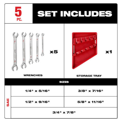 Main product image of 5 Piece Double End Flare Nut Wrench Set - SAE