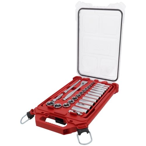 3/8" Drive SAE Ratchet and Socket Mechanics Tool Set with Packout Case (Pack of 28)