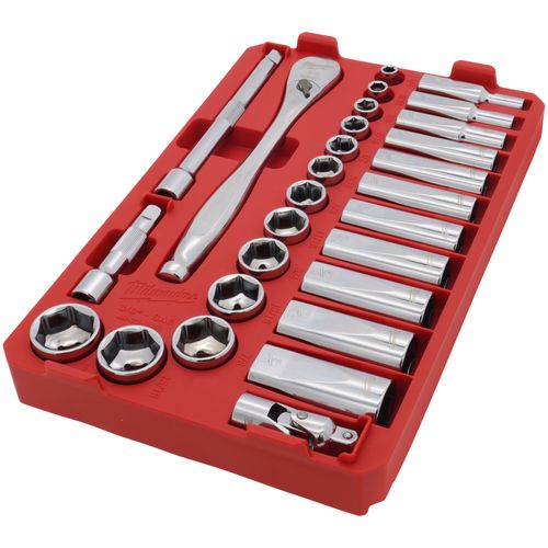 3/8" Drive SAE Ratchet and Socket Mechanics Tool Set with Packout Case (Pack of 28)