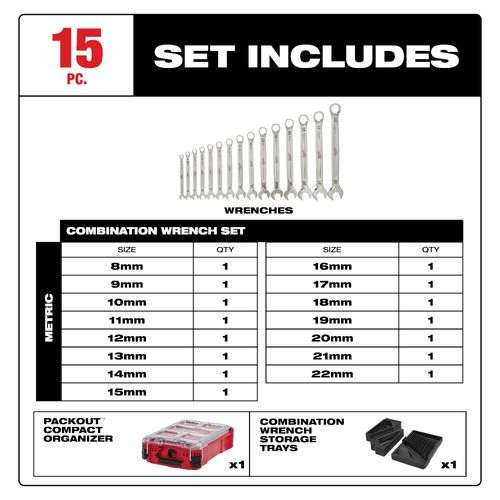 Main product image of 15-Piece Metric Combination Wrench Set w/ PACKOUT Compact Organizer