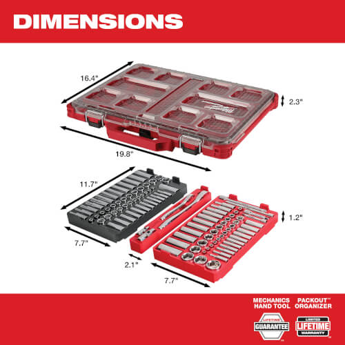 Main product image of 1/4" & 3/8" Drive Metric & SAE Ratchet & Socket Set with PACKOUT Low-Profile Organizer (106 Piece)