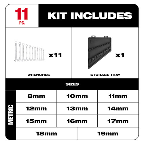 Main product image of 11 Piece Combination Wrench Set - Metric