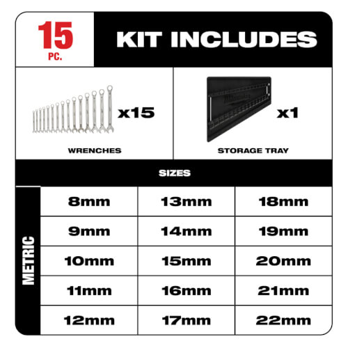 Main product image of 15 Piece Combination Wrench Set - Metric