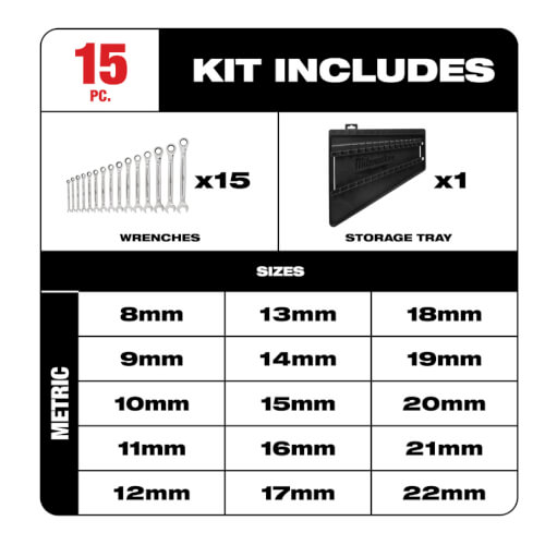 Main product image of 15 Piece Ratcheting Combination Wrench Set - Metric