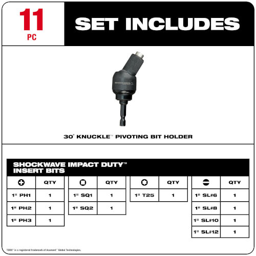 Main product image of 11 Piece Shockwave 30° Knuckle Pivoting Bit Holder & Bit Set