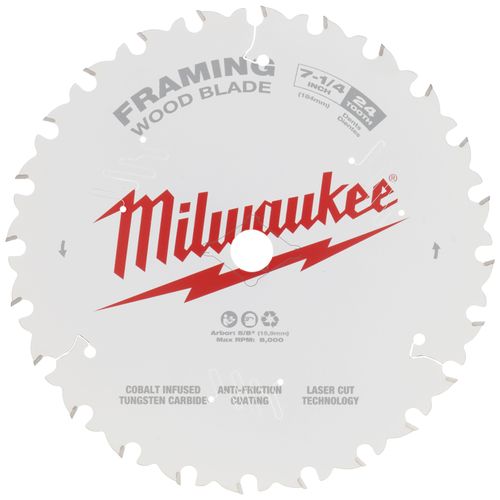 7-1/4" Framing Wood Cutting Circular Saw Blade w/ 24 ATB Teeth, @ 15-Degree Grind, 5/8" Arbor