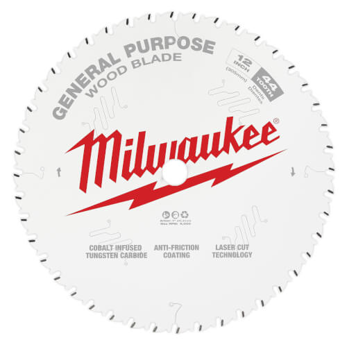 Main product image of 12" General Purpose Wood Cutting Circular Saw Blade w/ 44 ATB Teeth @ 10-Degree Grind, 1" Arbor