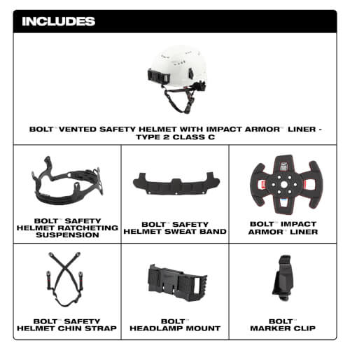 Main product image of BOLT Vented Safety Helmet with IMPACT ARMOR Liner (USA) Type 2 Class C (White)