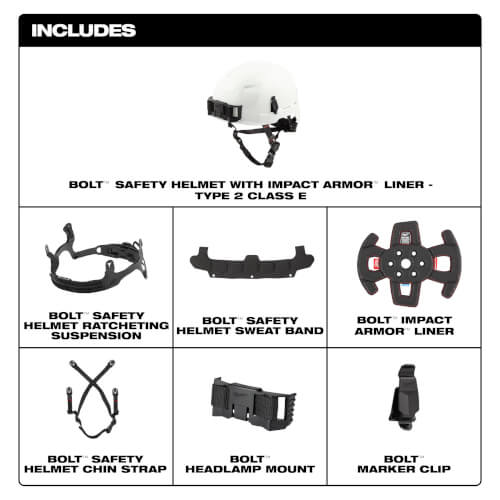 Main product image of BOLT Safety Helmet with IMPACT ARMOR Liner (USA) Type 2 Class E (Red)