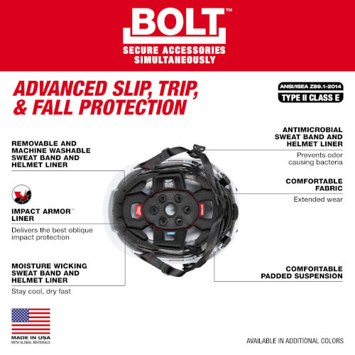 Main product image of BOLT Safety Helmet with IMPACT ARMOR Liner (USA) Type 2 Class E (Red)