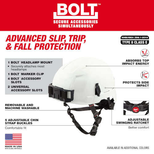 Main product image of BOLT Safety Helmet with IMPACT ARMOR Liner (USA) Type 2 Class E (Red)