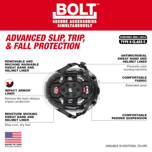 Main product image of BOLT Vented Safety Helmet with IMPACT ARMOR Liner (USA) Type 2 Class C (Orange)