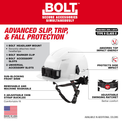 Main product image of BOLT Front Brim Safety Helmet with IMPACT ARMOR Liner (USA) - Type 2 Class E (Green)