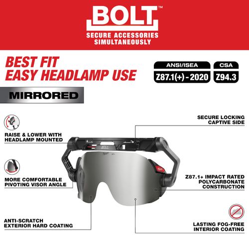 Main product image of BOLT Eye Visor - Mirrored Dual Coat Lens (Compatible with Milwaukee BOLT Safety Helmets & BOLT Hard Hats)