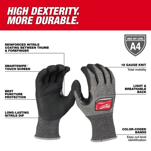 Main product image of Cut Level 4 High-Dexterity Nitrile Dipped Gloves - L