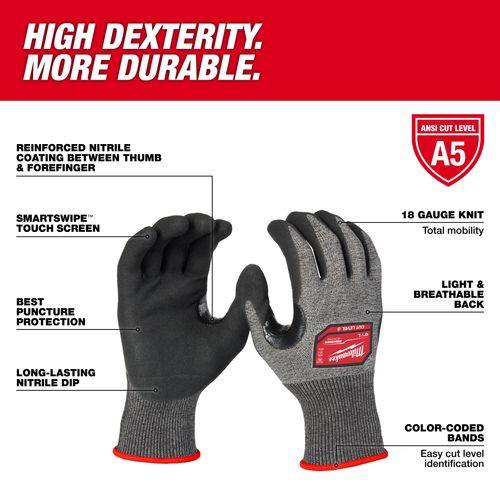 Main product image of Cut Level 5 High-Dexterity Nitrile Dipped Gloves - M