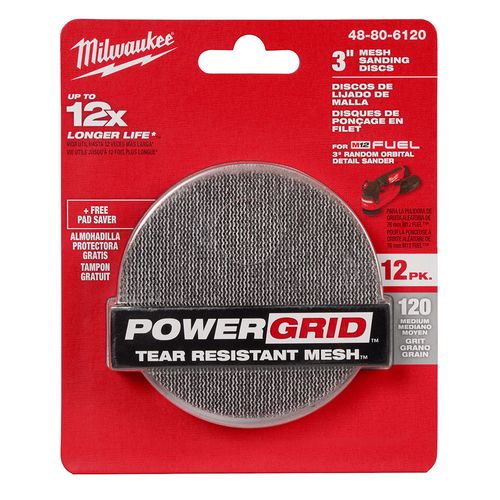 Main product image of 3" 120 Grit Mesh Sanding Discs with POWERGRID Tear Resistant Mesh w/ Pad Saver (12 Pack)
