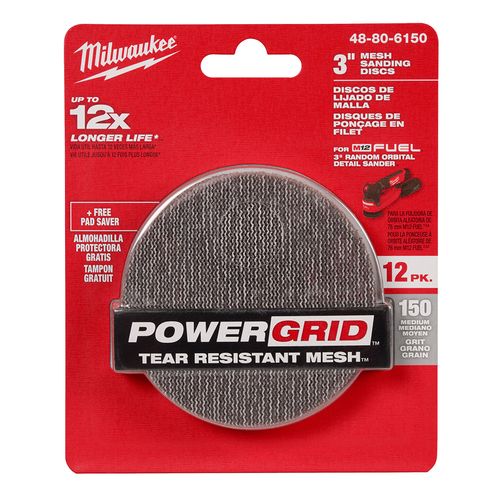 Main product image of 3" 150 Grit Mesh Sanding Discs with POWERGRID Tear Resistant Mesh w/ Pad Saver (12 Pack)