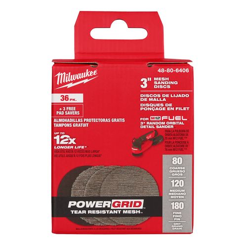 Main product image of 3" Assorted 80, 120, 180 Grit Mesh Sanding Discs with POWERGRID Tear Resistant Mesh w/ 3 Pad Savers (36 Pack)