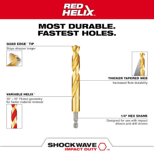 Main product image of 15 Piece Shockwave Impact Duty RED HELIX Titanium Drill Bit Set