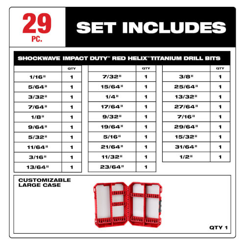 Main product image of 29 Piece Shockwave Red Helix Titanium Drill Bit Set