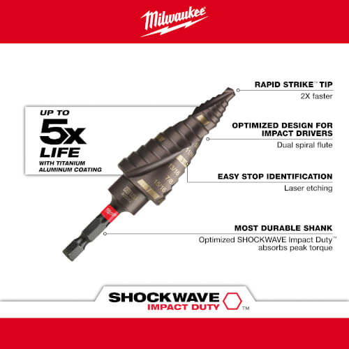 48899248 Milwaukee 48899248 Shockwave Impact Duty 8 Step Drill Bit 1/2" to 1"