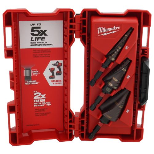 milwaukee 3 piece shockwave impact duty step drill bit set