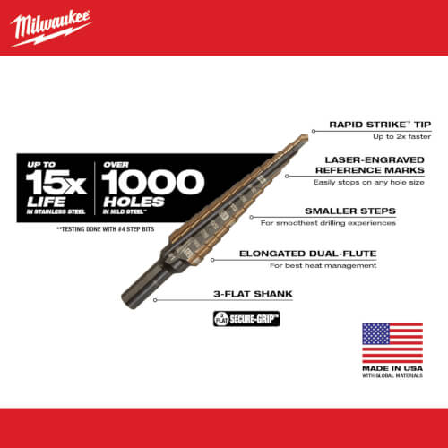 Main product image of #1 Cobalt Step Drill Bit, 1/8" to 1/2"