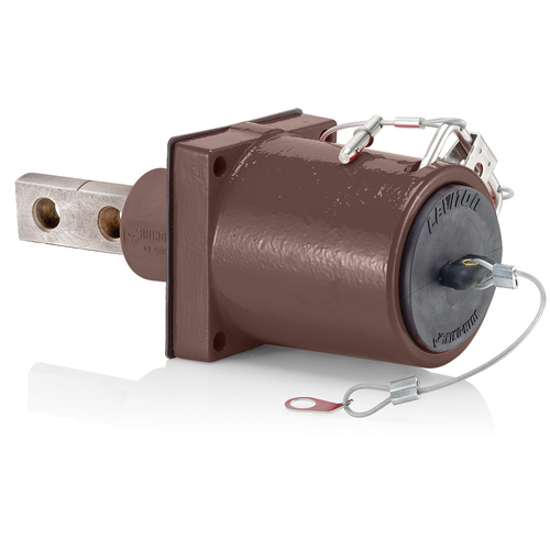 Main product image of Rhino-Hide Double Hole Fem 45 Deg Receptacle Double Hole Bus Bar, 313MCM-777MCM Cable (Brown)