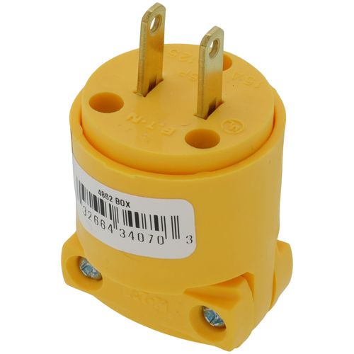 Main product image of Arrow Hart Commercial Non-Grounding Straight Blade Plug w/ Back Wire, 15A, 2P, 2W, NEMA 1-15P - Yellow (125V)