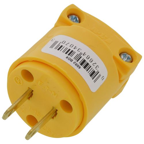 Main product image of Arrow Hart Commercial Non-Grounding Straight Blade Plug w/ Back Wire, 15A, 2P, 2W, NEMA 1-15P - Yellow (125V)
