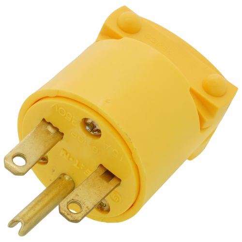 Main product image of Arrow Hart Commercial Straight Blade Plug w/ Back Wire, 15A, 2P, 3W, NEMA 6-15P - Yellow (250V)