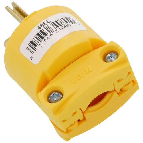 Main product image of Arrow Hart Commercial Straight Blade Plug w/ Back Wire, 15A, 2P, 3W, NEMA 6-15P - Yellow (250V)