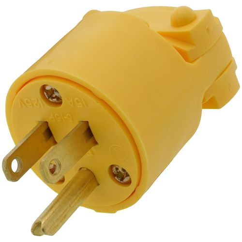 Main product image of Arrow Hart Commercial Angled Body Straight Blade Plug w/ Back Wire, 15A, 2P, 3W, NEMA 5-15P - Yellow (125V)