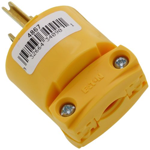 Main product image of Arrow Hart Commercial Angled Body Straight Blade Plug w/ Back Wire, 15A, 2P, 3W, NEMA 5-15P - Yellow (125V)